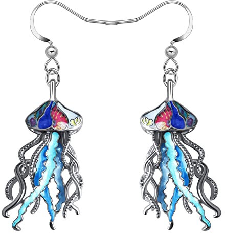 NEWEI Cute Emaille Wal Oktopus Qualle Hai Ohrringe Seepferdchen Strand Schmuck für Damen Frauen Mädchen Meerestiere Geschenke (Blaue Qualle)