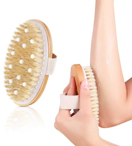 Brosse Corps a Sec, Brosse Exfoliante Corps, Brosse de Massage, Brosses de Bain, Brosse de Douche, Poils Naturels, pour Massage Exfoliant, Améliore la Circulation Sanguine