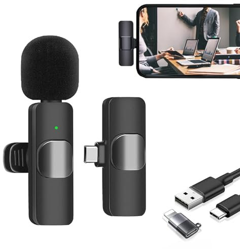 Wireless Microphones, Wireless Lavalier Microphone for iPhone/iOS/Android, Plug-Play Bluetooth Microphone, Mic with 3 Level Noise Reduction Auto Sync for Recording, Live Streaming, YouTube, TikTok