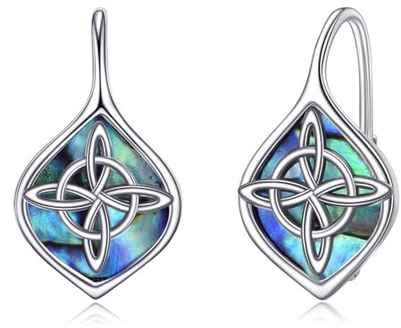 Keltisches Kreuz Knoten Ohrringe für Damen 925 Sterling Silber keltischen Kreuz Leverback Abalone Shell irischen Schmuck für Mädchen