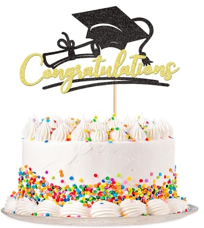 Blumomon Tortenaufsatz mit goldfarbenem Glitzer, Aufschrift Congrats Graduation, 2026, Party-Dekoration, Glückwunsch 2026, Tortendekoration
