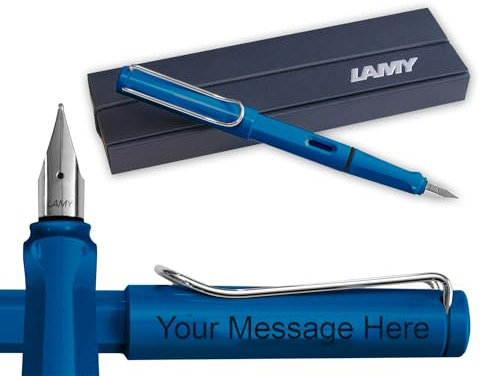 Lamy Safari Fountain Pen - Personalised with Engraving (Blue, Medium Nib)