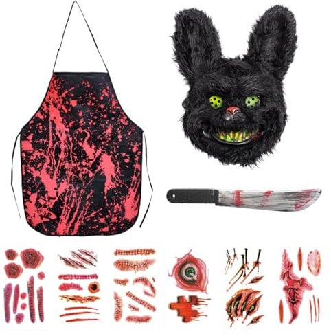 Capaneus Horror Rabbit Butcher Costume Halloween, Chainsaw Halloween Bloody Apron Costume, Horror Costume Men, Halloween Decoration Scary Blood Halloween Costume Men