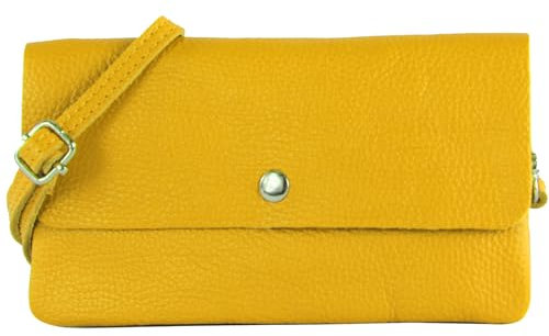 modamoda de - T257 - Echtleder Umhängetasche Small made in Italy, Farbe:Sonnengelb