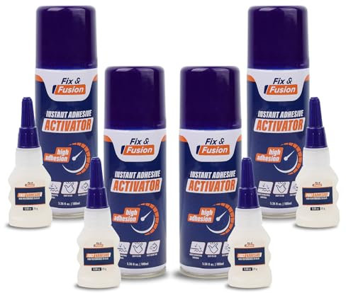 FIX & FUSION Set aus Sekundenkleber (25g) und Aktivatorspray (100ml) – Schneller Alleskleber für Holz, Kunststoff, Gummi, Metall & Keramik – Ideal für DIY, Reparaturen & Industrieanwendungen (4 Pack)