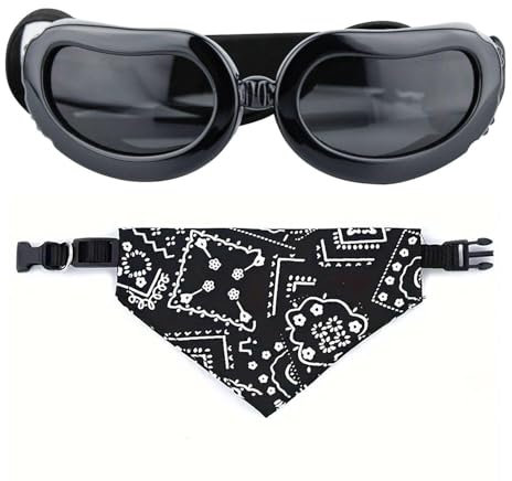 ZGDEIWGF 1 Kleine Hundebrille Und 1 Hundehalstuch, Verstellbare Schutzbrille, Haustierzubehör, Hundesonnenbrille, Haustier-Verbandzubehör