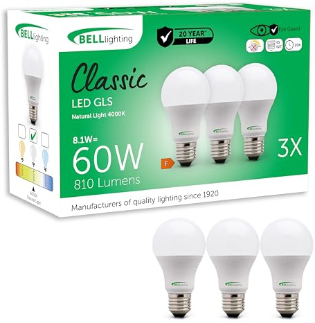 BELL Lighting E27 LED GLS Light Bulbs 8.1W 810lm 4000K Natural White 3 Pack