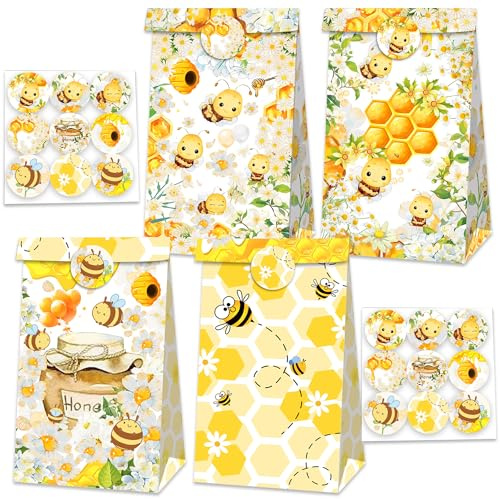 JeVenis Honig Biene Thema Favor Bags Treat Süßigkeiten Goodies Taschen | 12 PCS Honig Biene Thema Favor Bags Treat Süßigkeiten Goodies Taschen Party Supplies für Blumen Honig Biene Braut Dusche