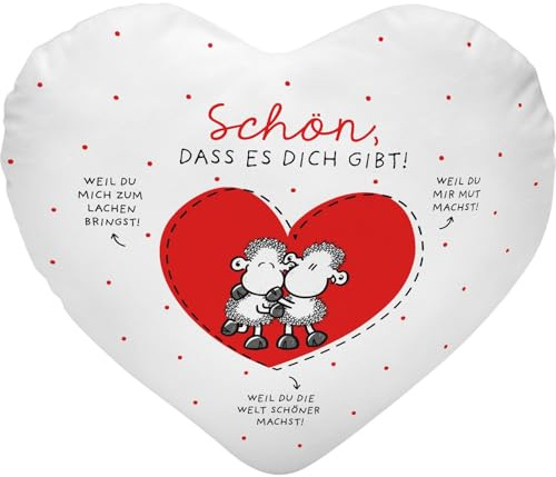 Sheepworld Plüschkissen mit Motiv Weil | Herzkissen, 30 cm x 28 cm, Polyester | Liebe, Valentinstag, Geschenkidee | 74464