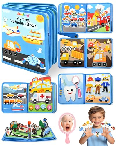 Meafeng® Busy Board ab 1 2 Jahr, Montessori Spielzeug Baby Filzbuch Transport Busy Book mit 3D-Verkehrsszenen, Flugzeug Beschäftigung Kinder, Ostergeschenke Basteln Jungen Mädchen