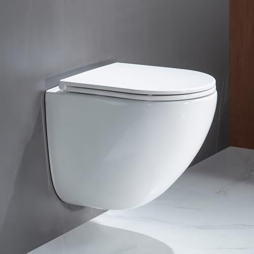 Casta Diva WC a Parete Senza Bordo di Risciacquo, WC Sospeso 360° Superspin, Sedile UF, Chiusura Completa, Sedile Soft-Close Silenzioso, 48,5 cm