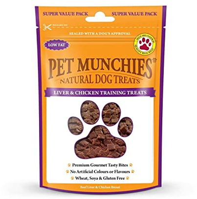 Pet Munchies Liver and Chicken Dog Training Treats, Grain Free Tasty Bites with Natural Real Meat, Low in Fat and High in Protein 150g