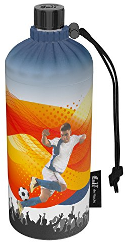 Emil Trinkflasche aus Glas für Mädchen & Jungen isolierte Glasflasche für Schule, Freizeit, Sport: Kinder & Eltern Fußball 0,6l