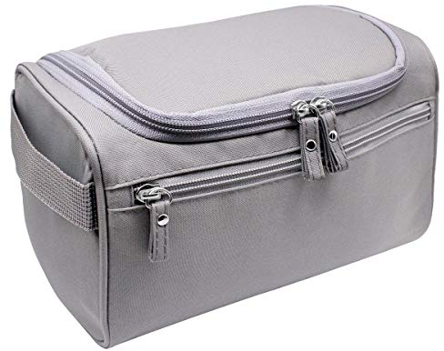 Trousse de Toilette Organisateuer de Toilette Sac de Toilette Homme Femme étanche Kit de Rasage Cosmétique Organisateur avec Crochet et Poignée pour Voyage Gym Business et Vacance Gris