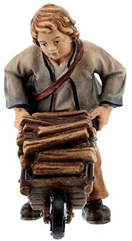 Holyart Giovane con carriola Legno Dipinto presepe Kostner 12 cm