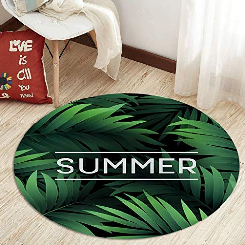 WEN Rug Runde Teppiche Flokati Grüner Blatt Pflanzenteppich Fluffy Teppiche Anti-Rutsch-Yoga-Teppich Für Wohnzimmer Teppiche Schlafzimmer Handgeschnitzte Strapazierfähiger Teppich Weicher Teppich
