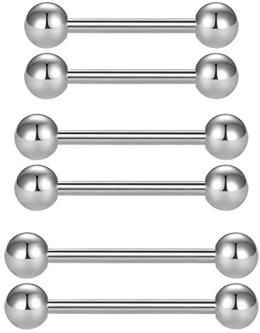 Longita 16G Zungenpiercing Brustwarzenpiercing 14mm 16mm 18mm Stab Chirurgenstahl für Damen Herren Körperschmuck 6 Stück