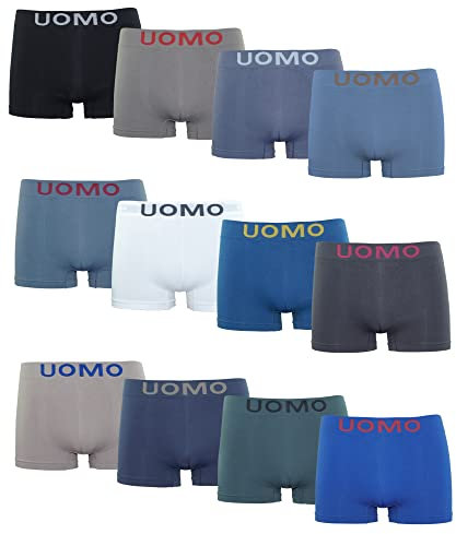 Channo Boxer da Uomo in Nylon Senza Cuciture, Morbidi, Elastici e Comodi - Collezione Uomo (Confezione da 12 Multicolore M)