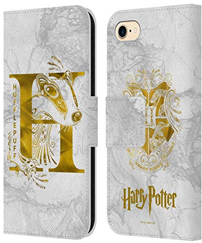 Head Case Designs Officially Licensed Harry Potter Hufflepuff Aguamenti Deathly Hallows IX Leather Wallet Case Compatible With Apple iPhone 7/8 / SE 2020 & 2022