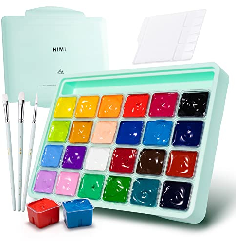 Gouache Set de Peinture à la, 24 Couleurs x 30 ml avec Pinceaux et Palette, Set de Peinture à la Gouache Portable, Coffret Cadeau de Peinture aux Couleurs Vives Pour Artistes étudiants, Newbi
