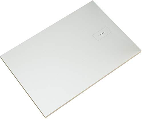 Essence ArredoBagno Plato de ducha de mármol de resina – Ultraslim efecto piedra pizarra – Modelo Ámbar – Mineralmármol con Gelcoat – Desagüe diseño en color crema – 140 x 80 cm