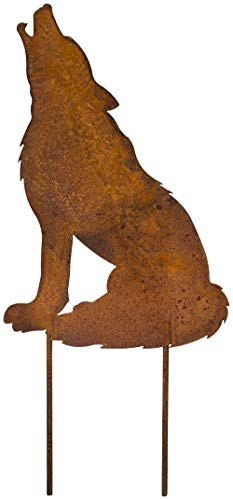 B2S BACK2SEASON Metall Stecker Wolf Edelrost Gartenstecker Beetstecker Rostfigur Gartendeko H=55 cm + 15 cm Stecker