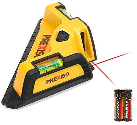 PREXISO Laser ad Angolo a 90 Gradi, Livella Laser con Livella a Bolla, Livello Laser da 10m, Ideale per Posa di Piastrelle e Pavimenti, Include 2 x AA Batterie