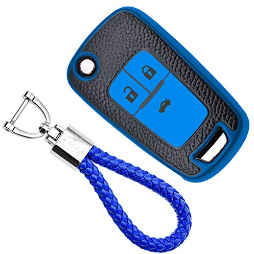 KASER Coque Clé en Silicone Compatible pour Chevrolet Opel Mokka Astra Corsa Cruze Aveo Zafira Etui Porte-clés Effet Cuir Protection Télécommande Voiture (Bleu)