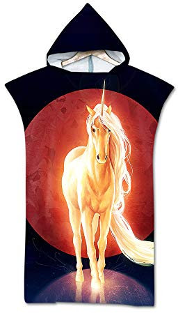 Hearda Schwimmen Surfen Strand Poncho, Saugfähiges Schnelltrocknend Kapuzenhandtuch, Mikrofaser-3DTiermuster Kleidung wechseln Bademantel für Herren Damen (Einhorn,110x75cm)
