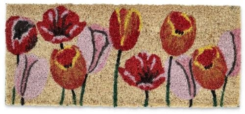 CASA TESSILE Zerbino Mini in Cocco cm 23X53 Duplo Piccolo Zerbino Scalino Antiscivolo - Dis. Tulipani