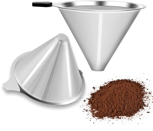 Kaffeefilter Edelstahl, 2 Stück Wiederverwendbarer Kaffeetropfer, Papierloser Kaffeefilter für Nachhaltigkeit - Perfekt für Chemex Hario Bodum & andere Kaffeebereiter