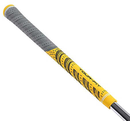 Tour Fit Non Cord Wood Iron Golf Grip Standard / Oversize Golf Grips Free Professional Grip Tape (Oversize, Yellow/Grey)