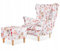 Family Meble Ohrensessel mit Hocker, Modell Print, Skandinavisch, Relaxsessel aus Webstoff, Loungesessel, Ohrensessel mit Hocker, Bequemer Sessel, Für Wohnzimmer, Esszimmer, Schlafzimmer, Blumen 4
