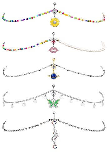 Kakonia Bauchnabelpiercing mit Taillenkette für Frauen Bauchnabelkette 14G Edelstahl Baumeln Piercing Bauchnabel Bauchkette Schmuck für die Taille