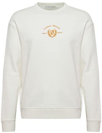 CASUAL FRIDAY CFSage Herren Sweatshirt Pullover Pulli mit Rundhalsausschnitt O-Neck Stickerei, Größe:L, Farbe:Snow White (110602)