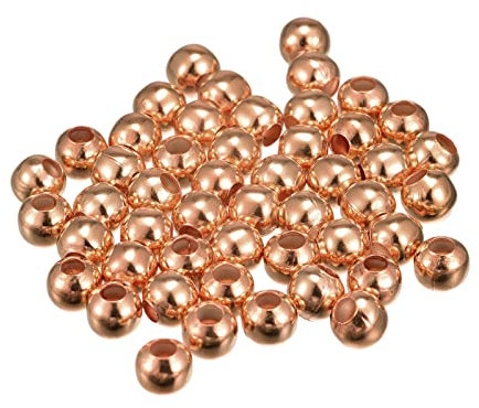 sourcing map 200Pcs Smooth Round Spacer Beads, 8mm Spacer Loose Ball Beads Tiny Spacers for Jewelry Making Bracelet DIY, Rose Gold