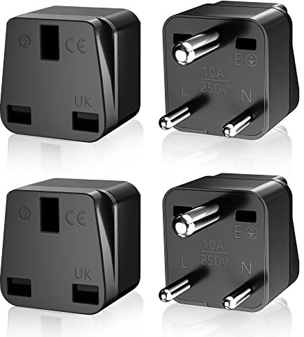 Indian to UK Plug Adapter 4 Packs, HITRENDS India to UK Travel Adapter 2 Pin to 3 Pin Worldwide Adapter Converter Plug UK (10A/250V),for India, Pakistan, Sri Lanka(Type D), Black