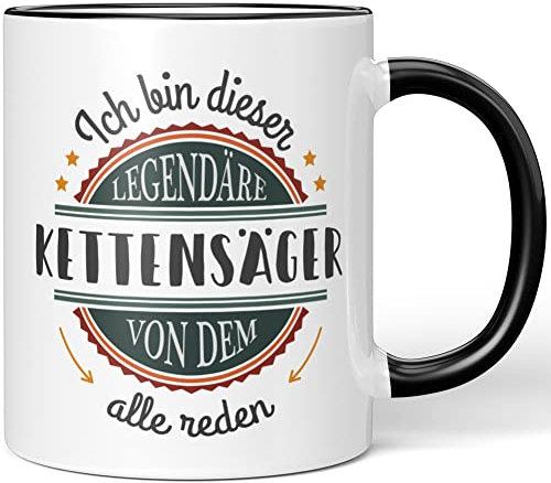 JUNIWORDS Tasse, Ich Bin Dieser legendäre Kettensäger, von dem alle reden, Schwarz (5054982)
