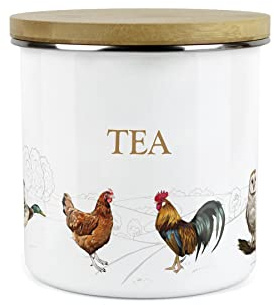 Purely Home Country Farm Tea Canister - White Metal Enamel Kitchen Food Storage Container