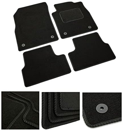 DB Bespoke - Tailored Car Mats - Compatible with Dacia Duster 2013-2017 - Black Carpet - Non-Slip Carpet Mat - 4 pc Complete Car Floor Mats with Velcro clips - Black