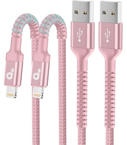 PRAKIE 10FT 2Pack Lightning Cable [Apple MFi Certified] iPhone Charger Cord USB to Lightning Compatible with iPhone 14/13/12/11 Pro Max/XS MAX/XR/8/7/Plus/6S/5S/iPad (Pink)