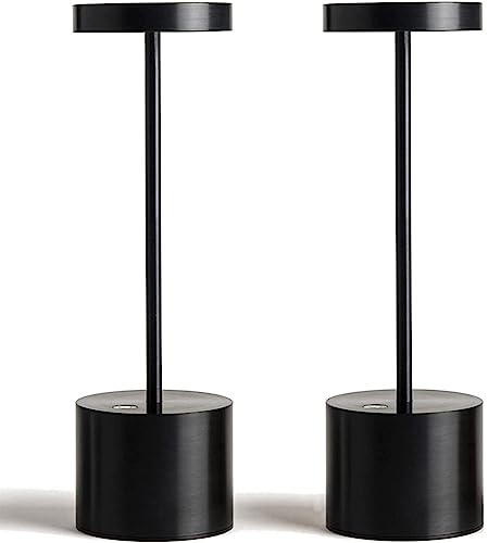 Verbesserte Kabellose Tischlampe, 5000mAh Akku, IP54 Wasserdicht, Aluminiumlegierung, 3 Farbmodi, Stufenloses Dimmen, bis zu 40 Stunden, für Paarabendessen/Restaurant/Schlafzimmer, Schwarzes 2 Set