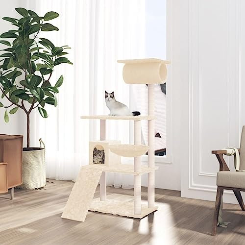Kratzbaum mit Sisal-Kratzsäulen Creme 131 cm