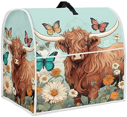 Upetstory Farmhouse Highland Cow Kitchen Aid Mixer Cover for Tilt Head 4.5-5 Quart Stand Mixers and Food Processors With Pocket
