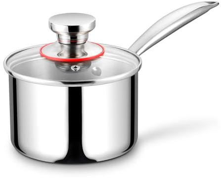 18/10 Stainless Steel Saucepan with Lid, Joyfair Tri-Ply Sauce Pan with Handle for Cooking Boiling Stewing, Metal Cookware Pot Compatible with Oven Induction Gas Electric, Dishwasher Safe (2 Quarts)