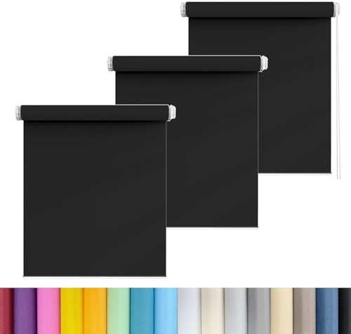 Fensterrollo für Fenster & Türen 80 x 90 cm Blickdicht Sichtschutz Sonnenschutz Moderne Tag-Nacht-Rollo ohne Bohren mit Kette, für Schlafzimmer, Küche, Schwarz