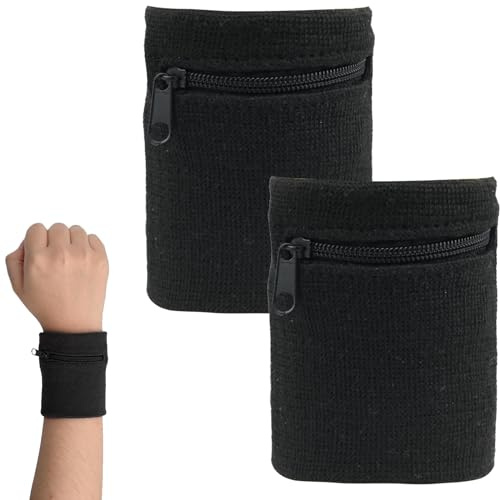 Reißverschluss Armband, Armband mit Reißverschluss, Sport Handgelenk Brieftaschen, Sport Armband Geldbörse für Laufen Radfahren Sport Münze Schlüssel Lagerung (schwarz)