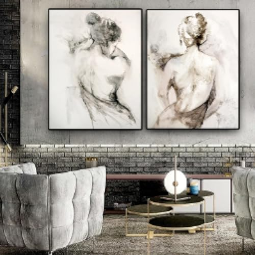 Abstrakte sexy Frau mit nacktem Rücken, Poster, nackte Kunst, Leinwanddrucke, Porträt, Dekor, Gemälde, Wandbilder für Wohnzimmer, Dekoration, 40 x 60 cm x 2, rahmenlos
