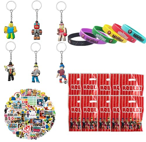 72pcs Regalini Festa Rob-lox,Adesivi Rob-lox,Gadget Festa Compleanno Rob-lox,Portachiavi Rob-lox,Braccialetti in Silicone,Bomboniere per Feste di Compleanno o Vacanze