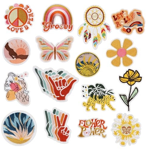 Woohome Patches zum Aufbügeln, 16 Stück Patch Sticker für Kleidung Blumen Aufnäher Applikation Flicken Zum Aufbügeln Kinder Patches für für DIY T-Shirt Jeans Kleidung Taschen